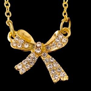 Holly Bow Pendant Necklace – Gold Tone CZ Sparkle for Teens & Tweens